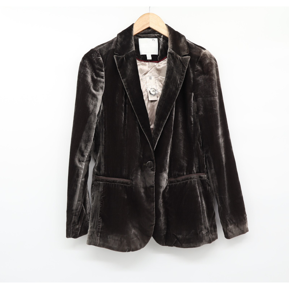 Anthropologie Ett:Twa Gallery Velvet Single Breasted Blazer Carbon Grey Sz 2 NEW - Picture 2 of 8